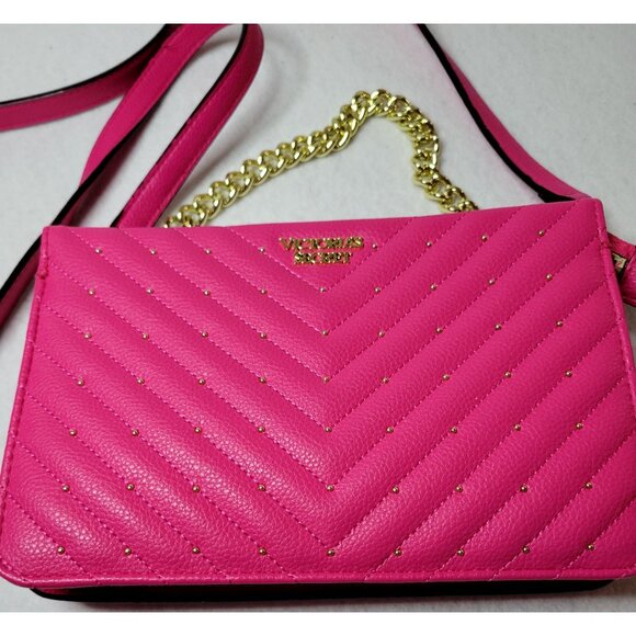 Victorias Secret Quilted Crossbody Pink Leather Chain Strap - Picture 15 of 16